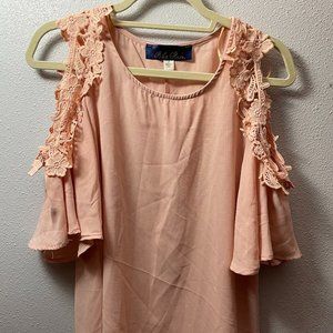 Blue Rain blouse with lace shoulder detail